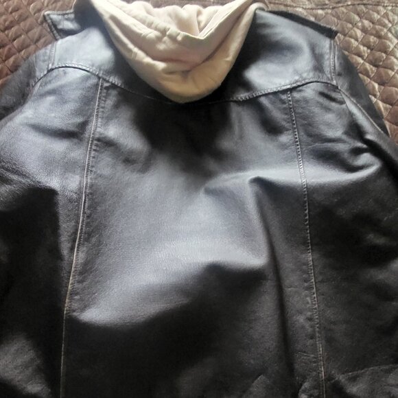 Vintage GUESS Mens Brown Leather Jacket (M) w/attached Hoodie - Picture 3 of 6